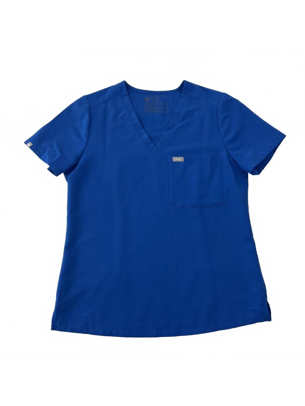 FIGS Scrub Top Women's Medium Cobalt Blue V Neck Pocket Healthcare Nurse